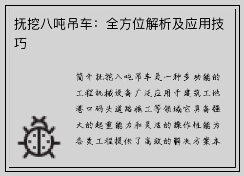 抚挖八吨吊车：全方位解析及应用技巧