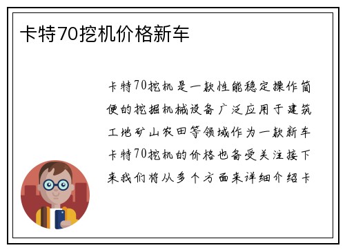 卡特70挖机价格新车